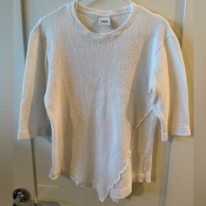 White Textured Knit Top, Size M by Zara
